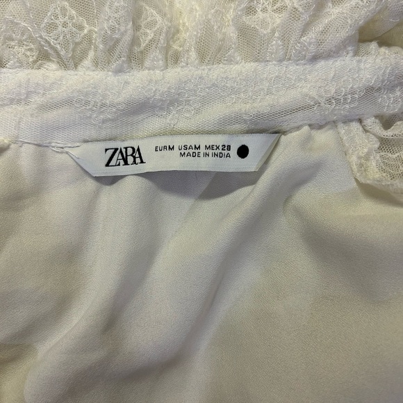 Zara White Embroidered Baby Doll Mini Dress, size Medium. - Picture 7 of 7